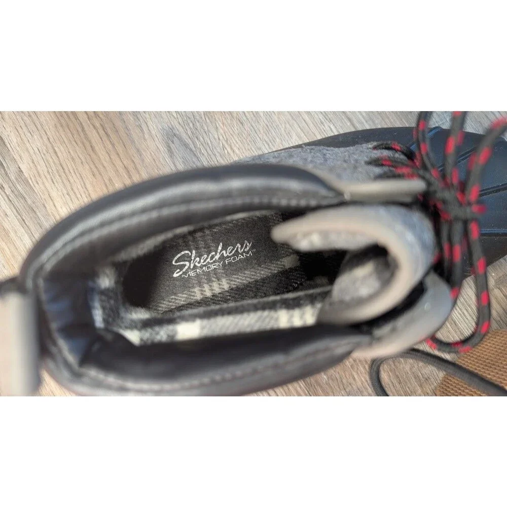 SKECHERS 44376 Waterproof Black GRAY Winter Snow Duck Boots Sz 9